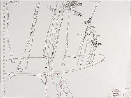JACK BALAS, HNL O7 #38 SURFBOARD TREES
ink on paper