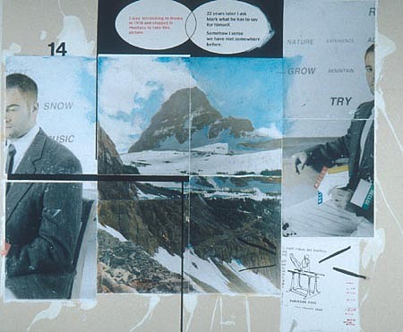 JACK BALAS, Parallel Bars
oil & india ink on photos and paper mounted on canvas w/gesso & w/digital text