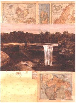 TOM JUDD, INCANTATIONS
oil, wallpaper and maps on panel