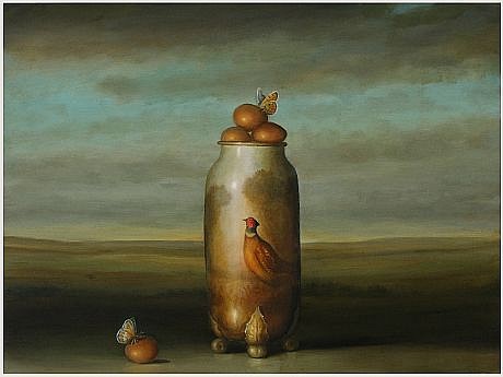 DAVID KROLL, PHEASANT VASE
oil on panel