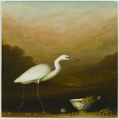 DAVID KROLL, EGRET WITH BOWL OF GRAPES
oil on linen