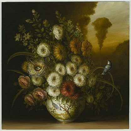 DAVID KROLL, FLOWERS, NEST AND VASE
oil on linen