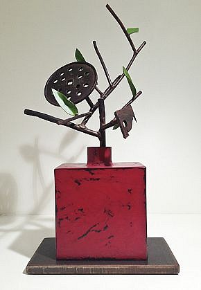 DAVID KIMBALL ANDERSON, GRID AND RED BOTTLE
painted steel and bronze