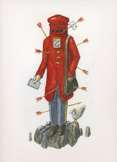 KAHN + SELESNICK, MADAME LULU'S BOOK OF FATE TAROT COSTUME DRAWING: 8 OF SWORDS
watercolor on paper