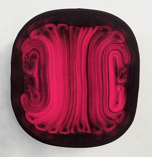 JAE KO, JK1055, MAGENTA WITH BLACK
rolled paper, colored ink  and glue