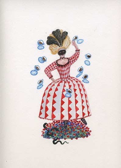 KAHN + SELESNICK, MADAME LULU'S BOOK OF FATE TAROT COSTUME DRAWING: 9 OF CUPS
watercolor on paper